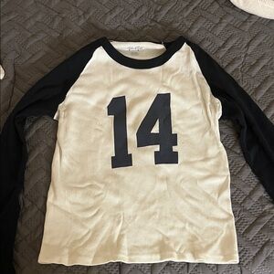 Brandy Melville Navy and Cream Long Sleeve Top